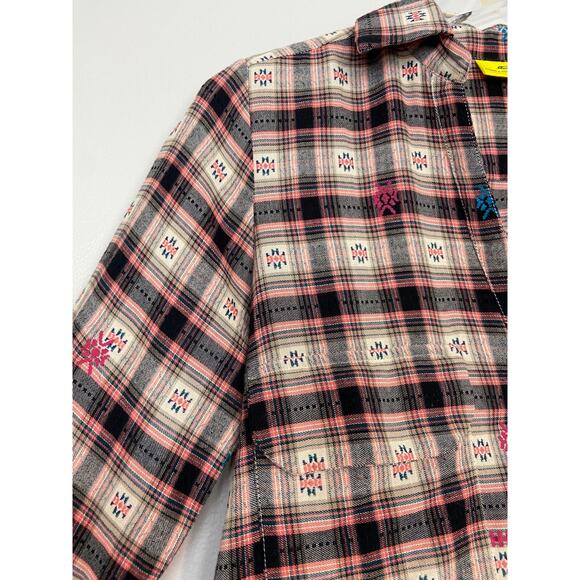 Roller Rabbit Brown Pockets Flannel Top Shirt Aztec Plaid Batik IKAT XS - Picture 6 of 12